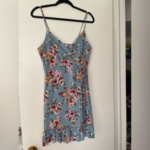 Blue & rose pattern spaghetti strap mini sundress